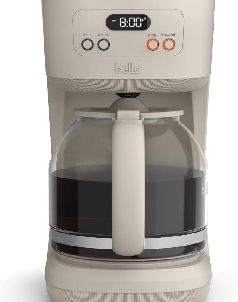 bella 12-Cup Programmable Coffee Maker with No-Drip Glass Carafe, Oatmilk