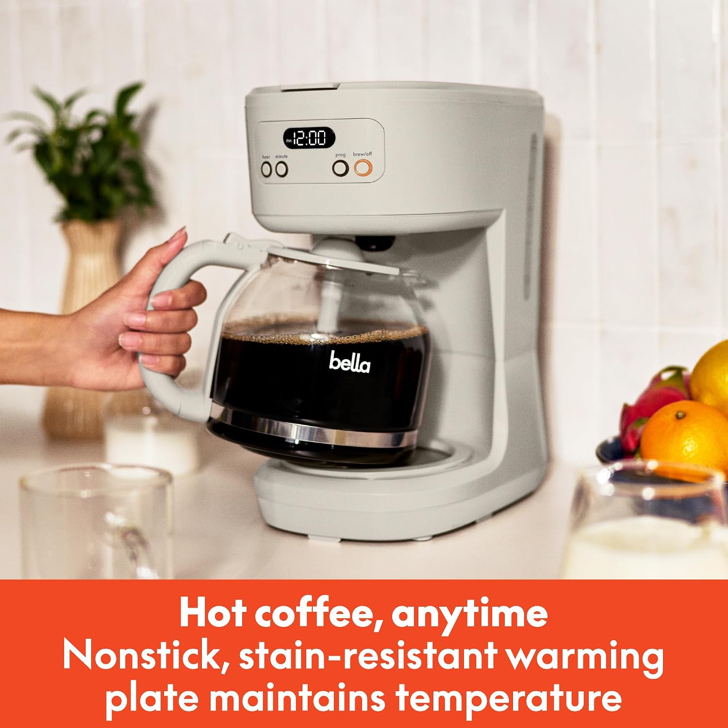 bella 12-Cup Programmable Coffee Maker with No-Drip Glass Carafe, Oatmilk - Image 3