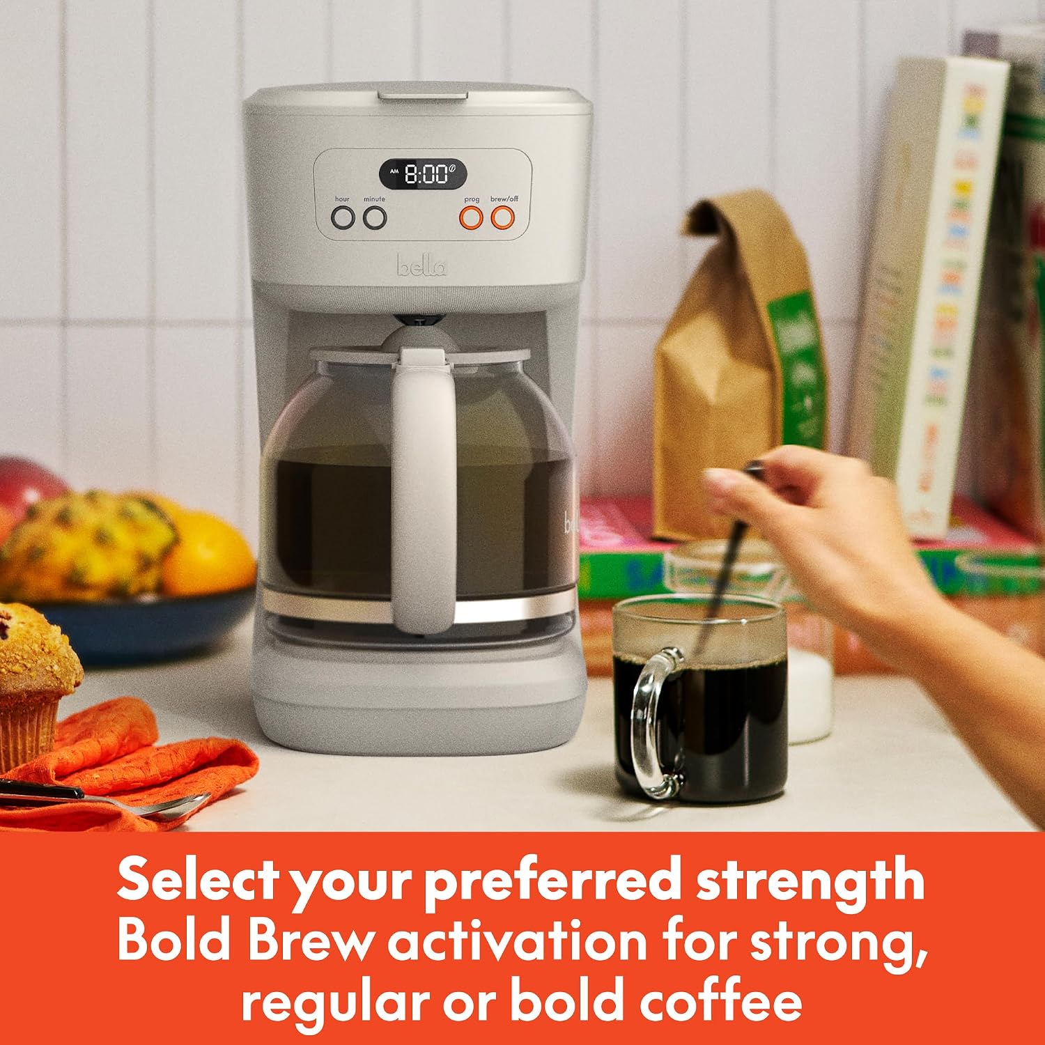 bella 12-Cup Programmable Coffee Maker with No-Drip Glass Carafe, Oatmilk - Image 5