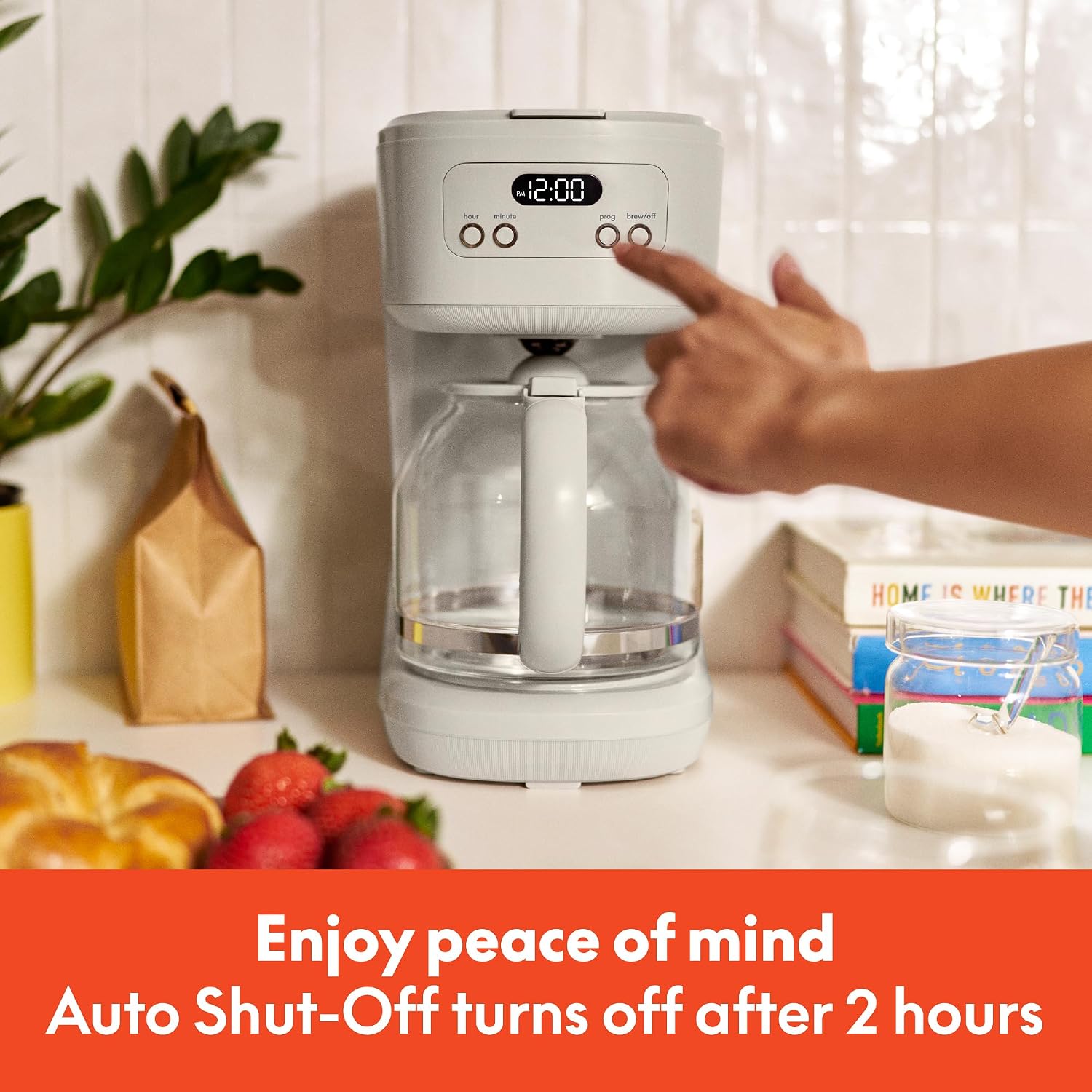 bella 12-Cup Programmable Coffee Maker with No-Drip Glass Carafe, Oatmilk - Image 6