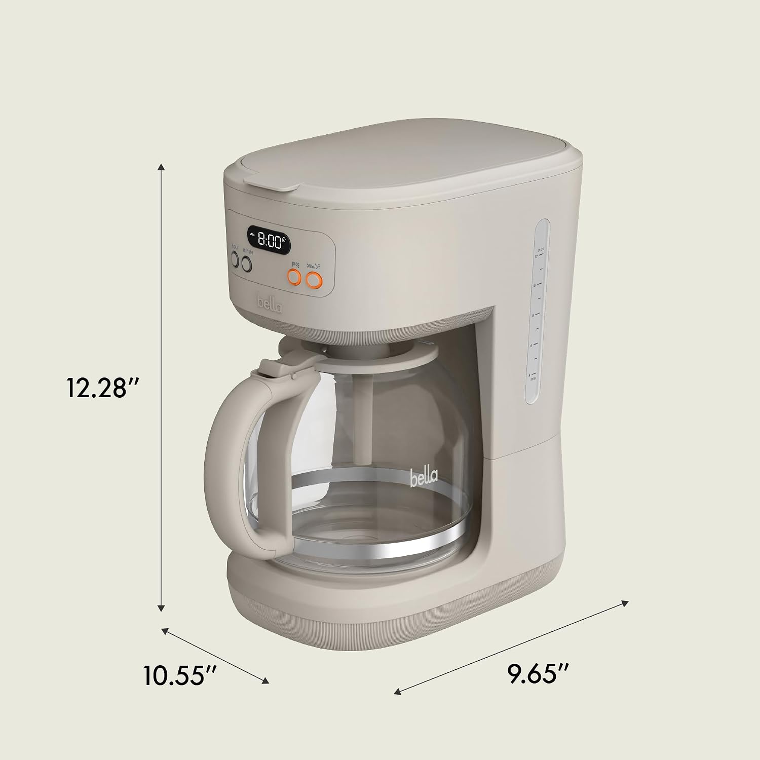 bella 12-Cup Programmable Coffee Maker with No-Drip Glass Carafe, Oatmilk - Image 8