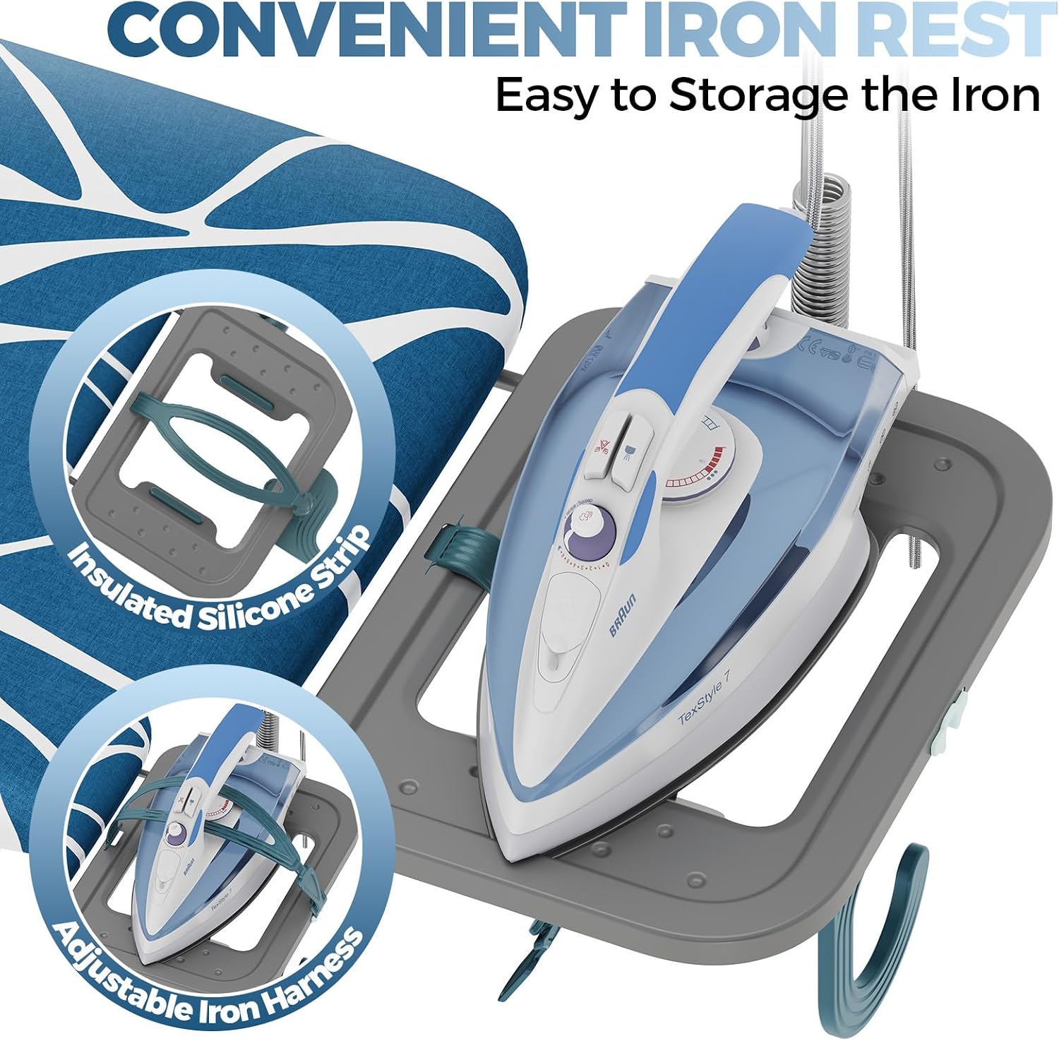 APEXCHASER Ironing Board Full Size with Iron Rest & Garment Rack 43X13 in - Image 3