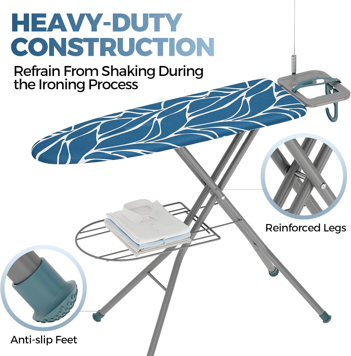 APEXCHASER Ironing Board Full Size with Iron Rest & Garment Rack 43X13 in - Image 5