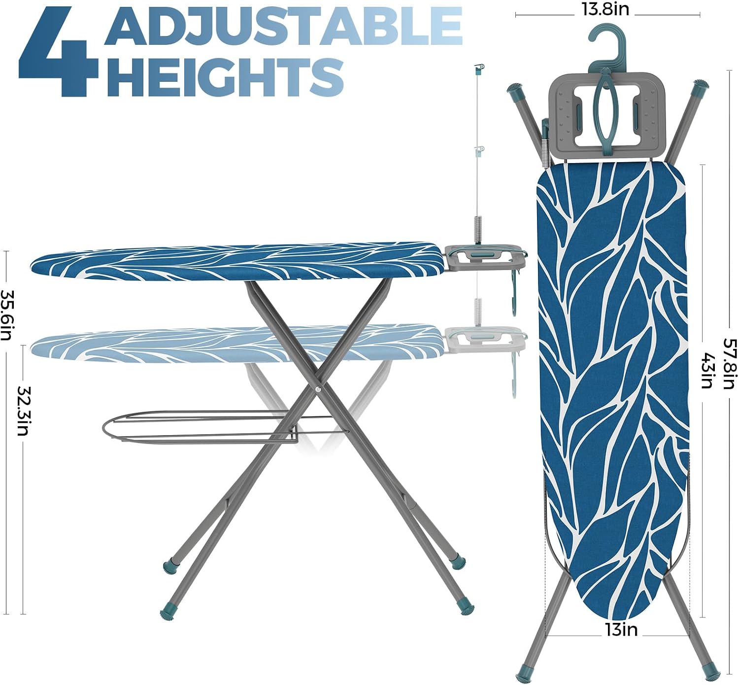 APEXCHASER Ironing Board Full Size with Iron Rest & Garment Rack 43X13 in - Image 7