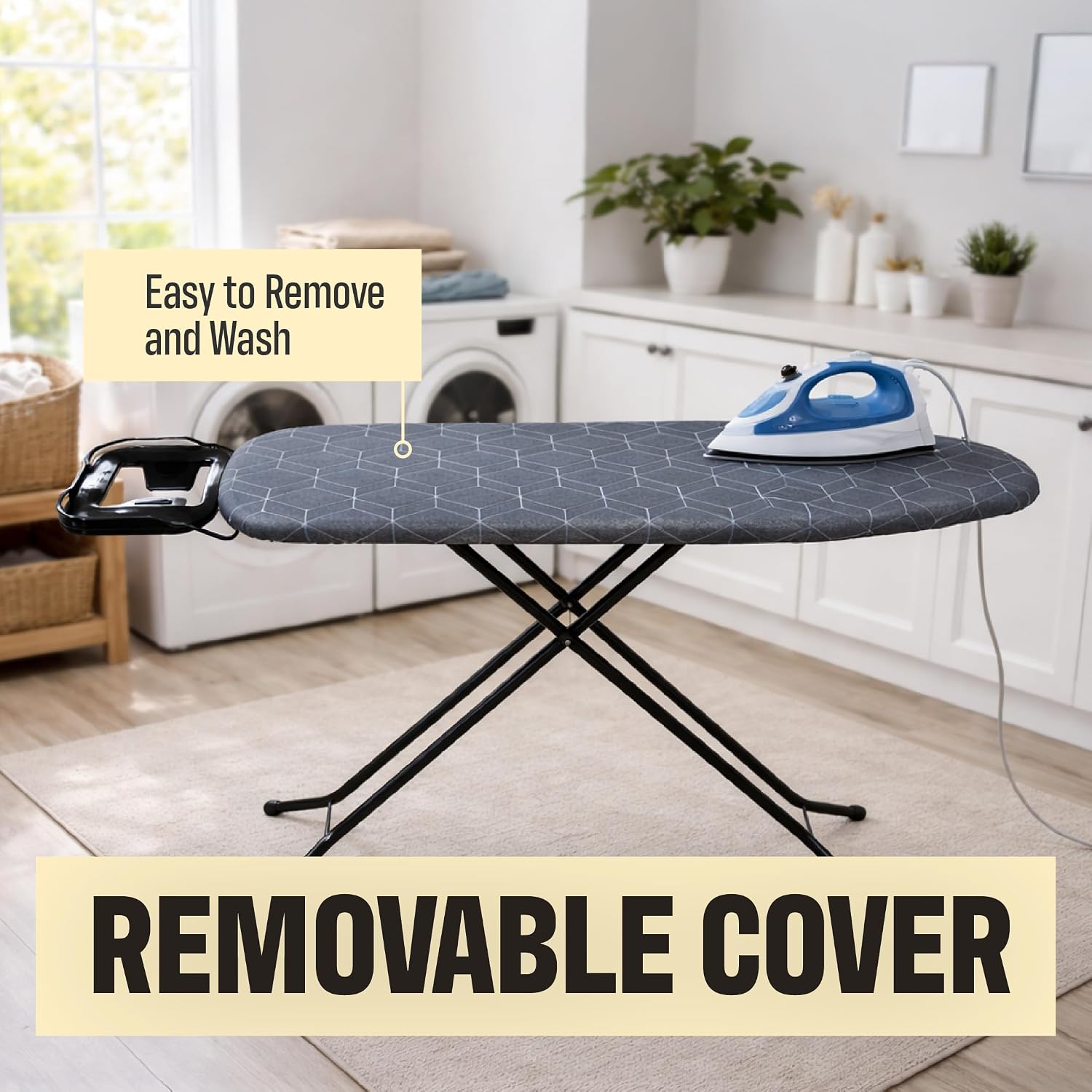 Ironing Board with Iron Rest – Full Size Foldable Board – Adjustable Height Steel Mesh Surface – Gray Padded Cotton Cover - Image 8