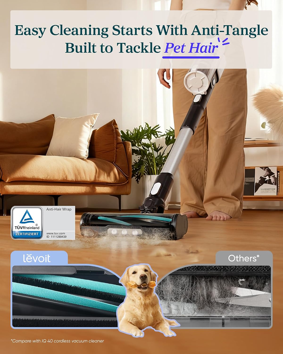 Levoit Cordless Vacuum Cleaner, Anti-Tangle for Pet Hair, Up to 50 Minutes - Image 2