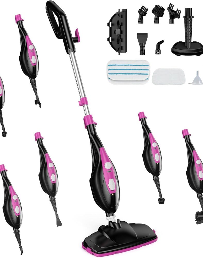 DUMOS 10-in-1 Multifunctional Steam Mop, 1550W Detachable Handheld Steam Cleaner, 16FT Power Cord with 2 Reusable Pads, Floor Steamer for Hardwood, Tile, Carpet, Grout, Windows