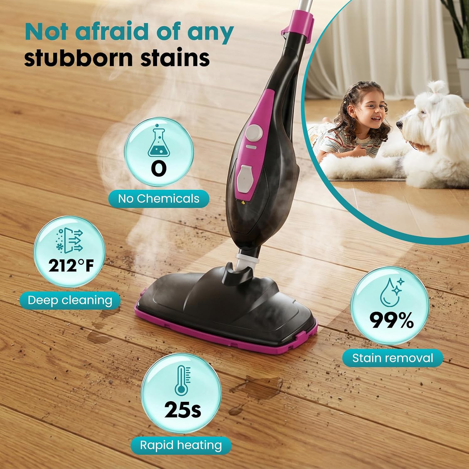 DUMOS 10-in-1 Multifunctional Steam Mop, 1550W Detachable Handheld Steam Cleaner, 16FT Power Cord with 2 Reusable Pads, Floor Steamer for Hardwood, Tile, Carpet, Grout, Windows - Image 2
