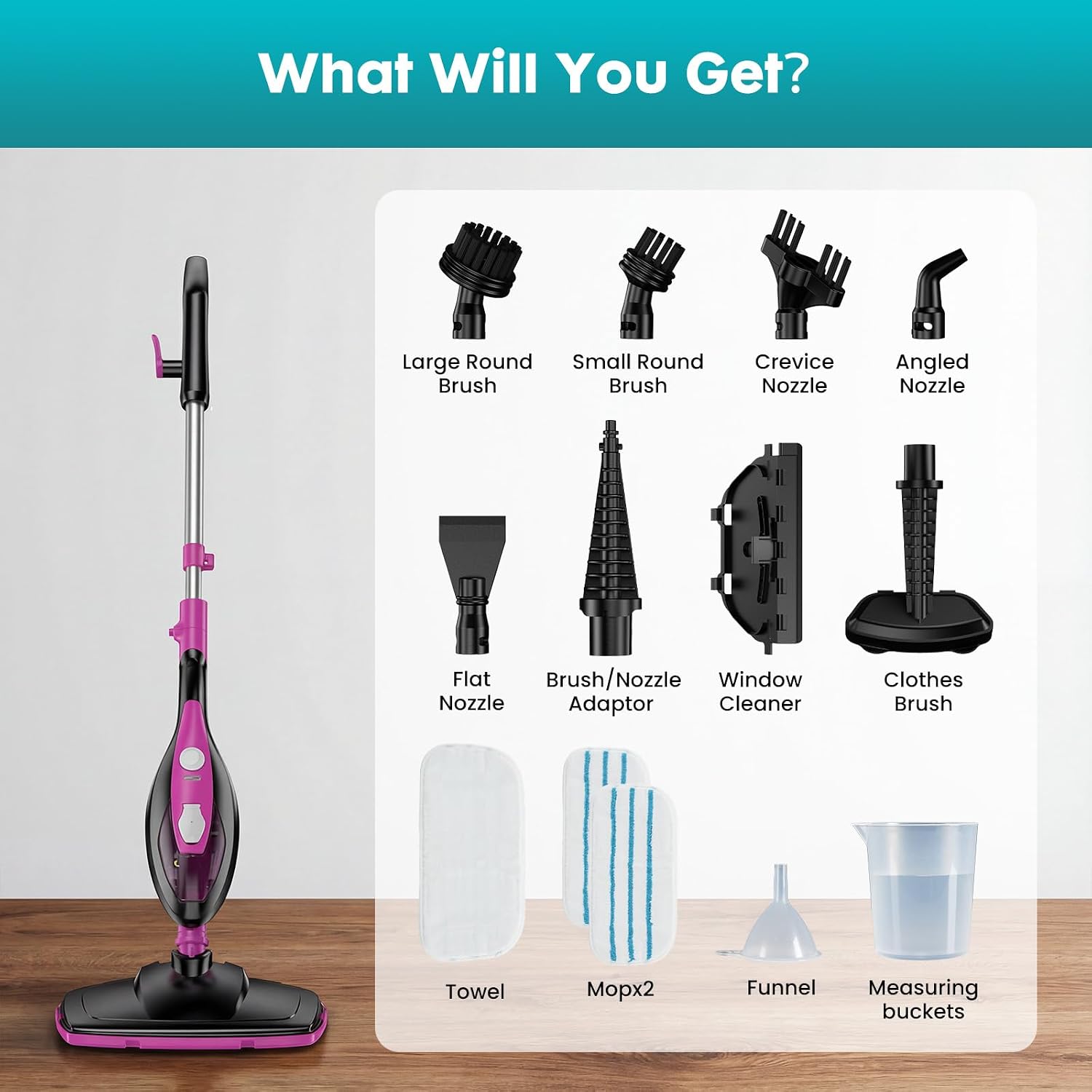 DUMOS 10-in-1 Multifunctional Steam Mop, 1550W Detachable Handheld Steam Cleaner, 16FT Power Cord with 2 Reusable Pads, Floor Steamer for Hardwood, Tile, Carpet, Grout, Windows - Image 8